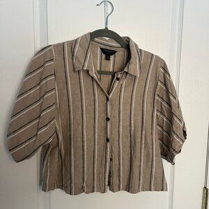 EUC Banana Republic Boxy Cropped Beige Striped Linen Blend Shirt, Size M